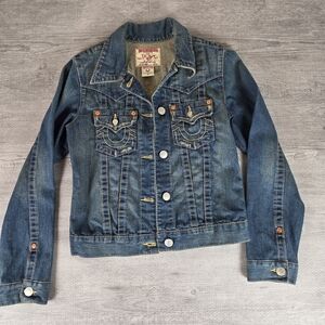 True Religion Jimmy Denim Jacket Medium Distressed Trucker Y2K